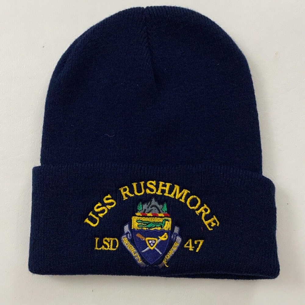 New USS Rushmore LSD 47 Knit Logo Cuffed The Corps United States Blue Beanie